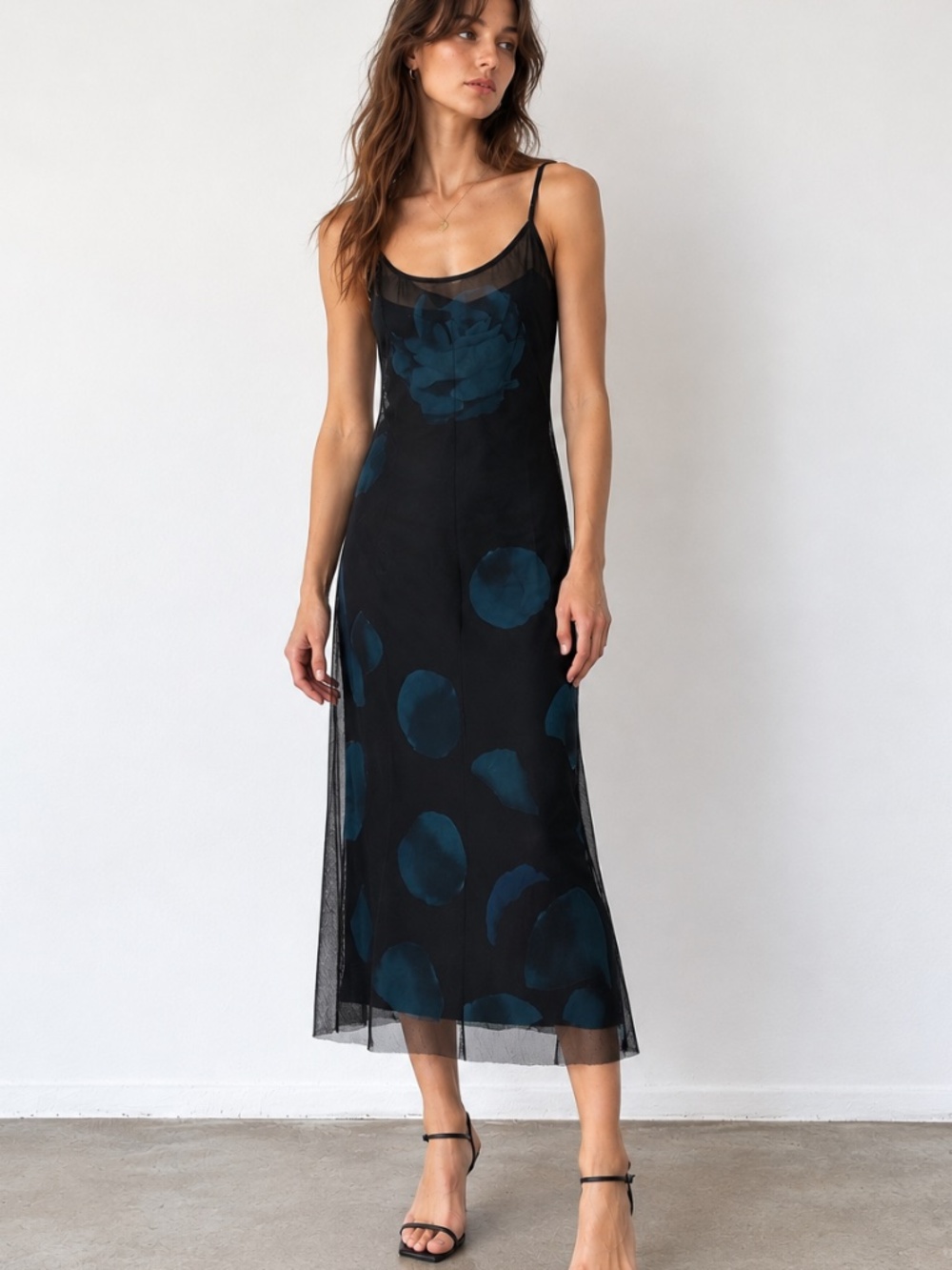 Moschino Cheap and Chic Floral Mesh Slip Midi Dress Black 6